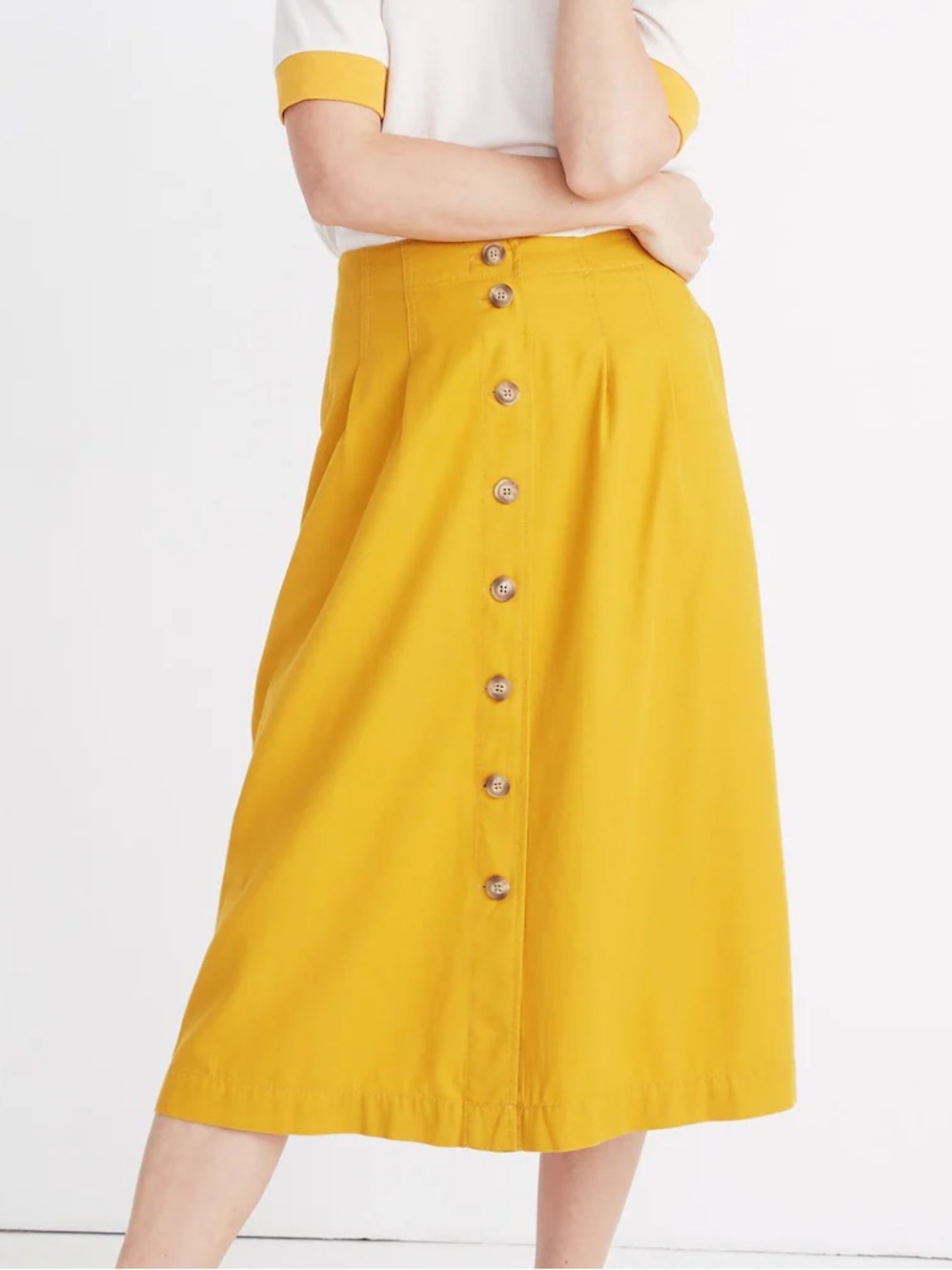 Madewell Patio Button-Front Midi Skirt Orange Tungsten Glow Comfy Size 14 - Picture 7 of 7